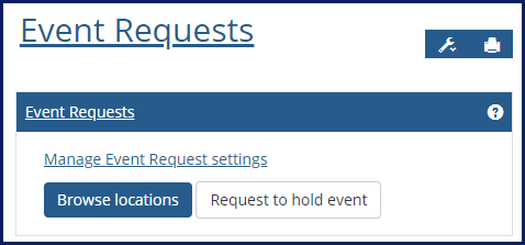 Event Requests feature showing the "Browse locations" button