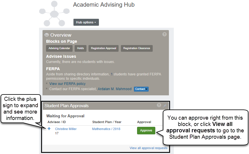 Example of Student Plan Approvals Block